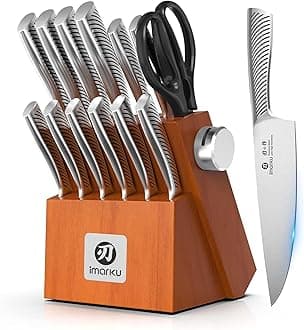 imarku Knife Set, 14 Piece Premium Japanese High-Carbon Stainless Steel Knife Block Set, Ultra-Sharp Kitchen Knife Set with Sharpener, Ideal Home Cooking Gift for Women