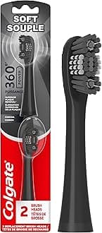 Colgate 360 Power Charcoal Replacement Toothbrush Heads, Works with Any 360 Battery Toothbrush, Features Soft Bristles and a Rubber Polisher on Each Replacement Head, 2 Pack