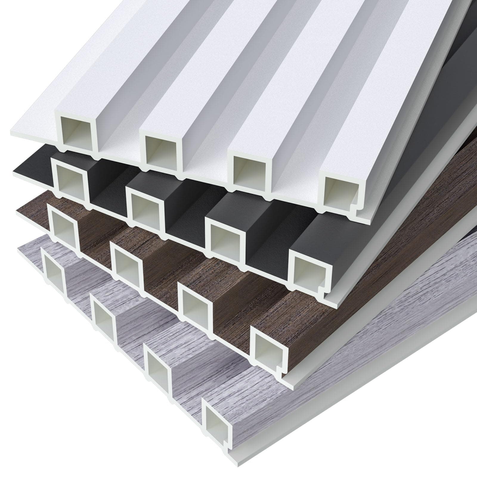 Umedol Grille Slat Wall Panel 3D WPC Covering Wall Panels, 4-Pack 6.5 x 5.9 in Mixed Colors Textured Plastic Composite Panel Strip Texture 3D Wall Panels for Interior Wall Decor, Living Room, Bedroom.