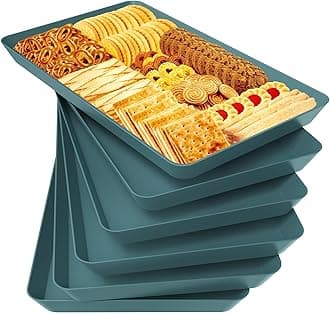 WOWBOX 6 pcs Serving Tray for Entertaining, Serving Platters for Snacks, Fruit, Cookies, Dessert, Reusable Plastic Trays for Serving Food and Pantry Organization in Kitchen & for Parties, (Green)