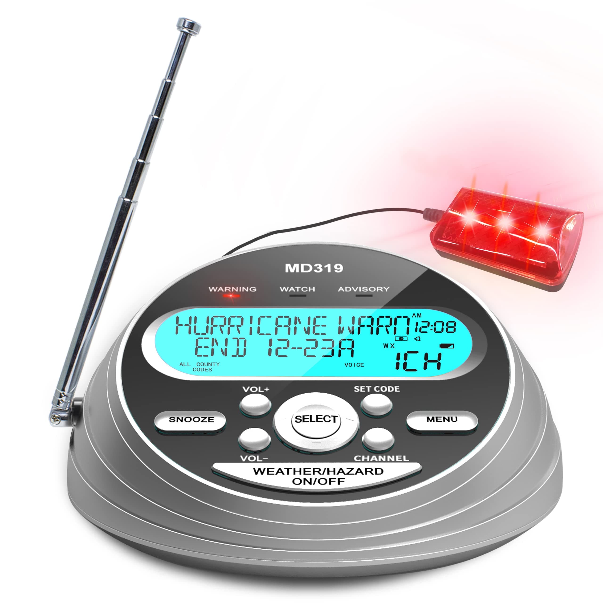 Rychi NOAA Weather Radio-S.A.M.E. Localized Programming, Weather Alert Radio with 80+ Emergency Alerts, NOAA Weather Radio with Battery Backup, Alarm Clock, External Warning Light for Emergency Home