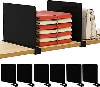 6 Black Shelf Dividers, Vertical Purse Organizer for Closet Perfect for Sweater, Shirts, Handbags in Bedroom and Kitchen, Adjustable Acrylic Bookshelf for Organization