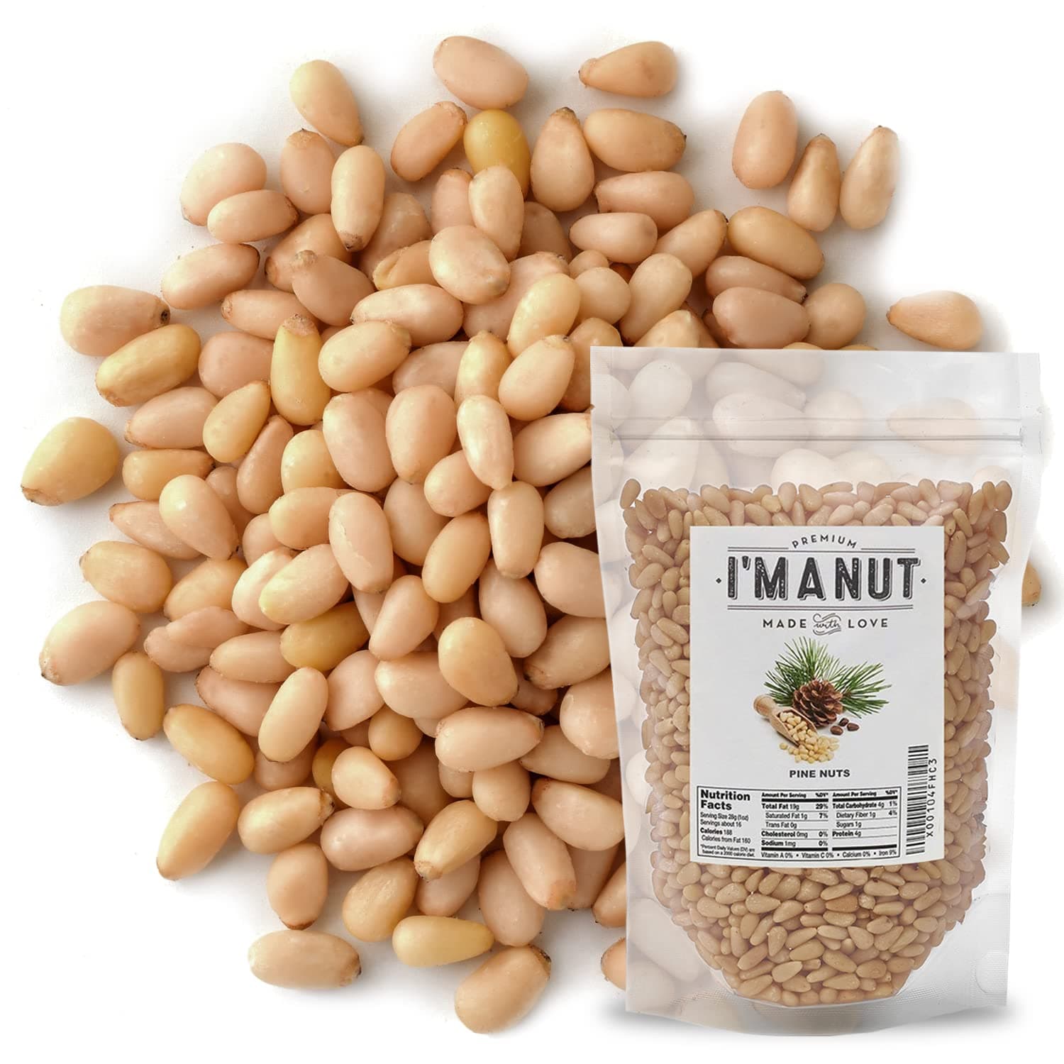 Raw Pine Nuts 8 oz (Whole and Natural) Great for Pesto, Salads, or Roasting,- By I'M A NUT