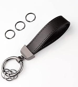 Leather Car Keychain, Creative Personality Leather Key Fob, Universal Key Fob Keychain for Men and Women (Black)