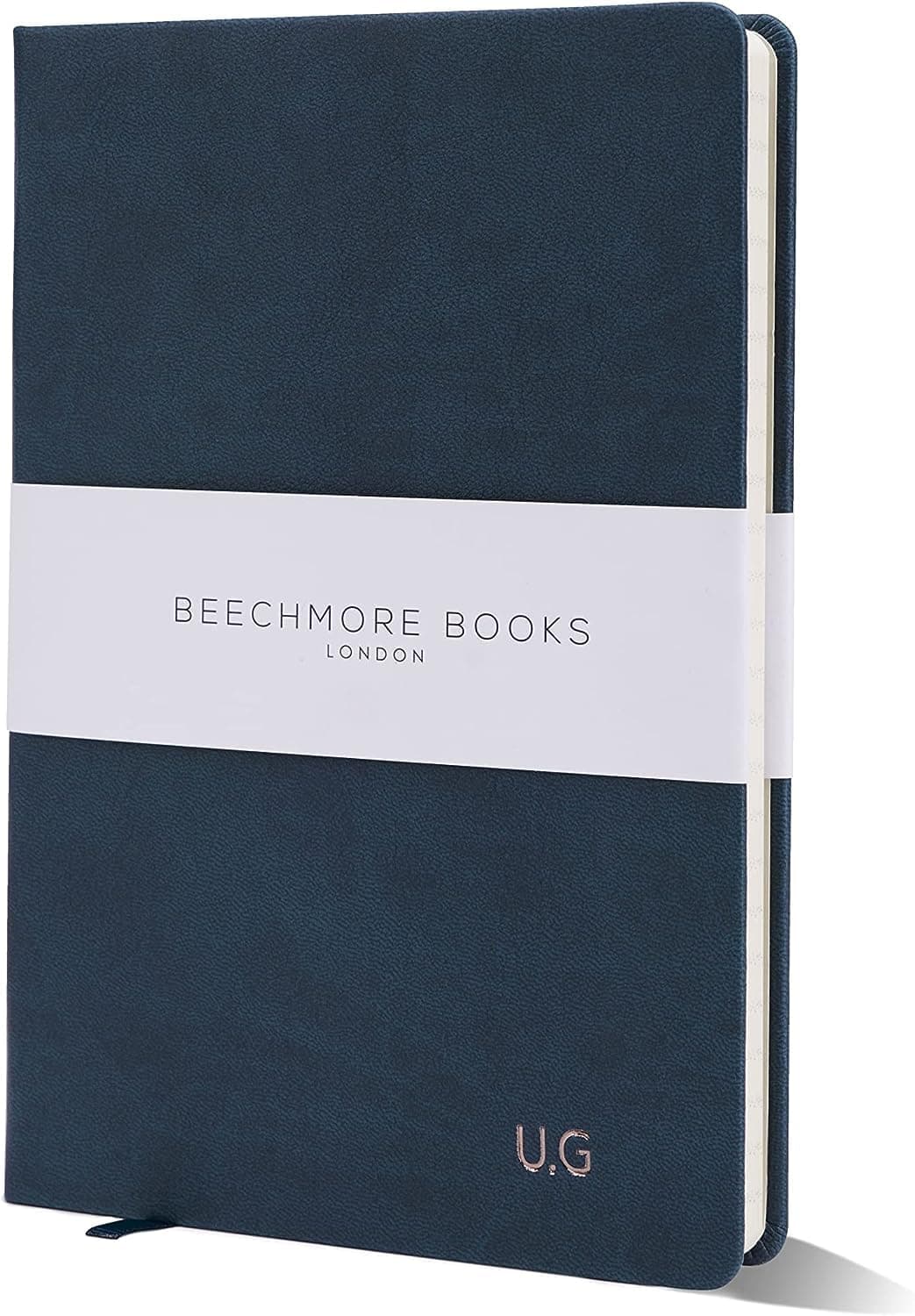 Beechmore BooksMonogram Dotted Notebook - A5 Blue | Premium Hardcover Journal with Vegan Leather Thick 160gsm Cream Paper | Professional Bullet Notebook | Gift Box For Artists, Planners & Designers