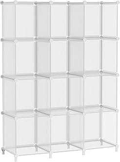 AWTATOS Cube Storage Organizer, Closet Organizers and Storage, 12 Cube Shelves Bookshelf, DIY Stackable Plastic Clothes Organizer Shelving for Bedroom, Home, Transparent Twill
