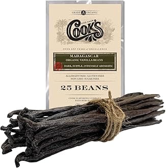 Cook's 25 Organic Madagascar Whole Vanilla Beans, Grade A Vanilla Pods, Premium Vanilla Beans for Making Extract & Baking -