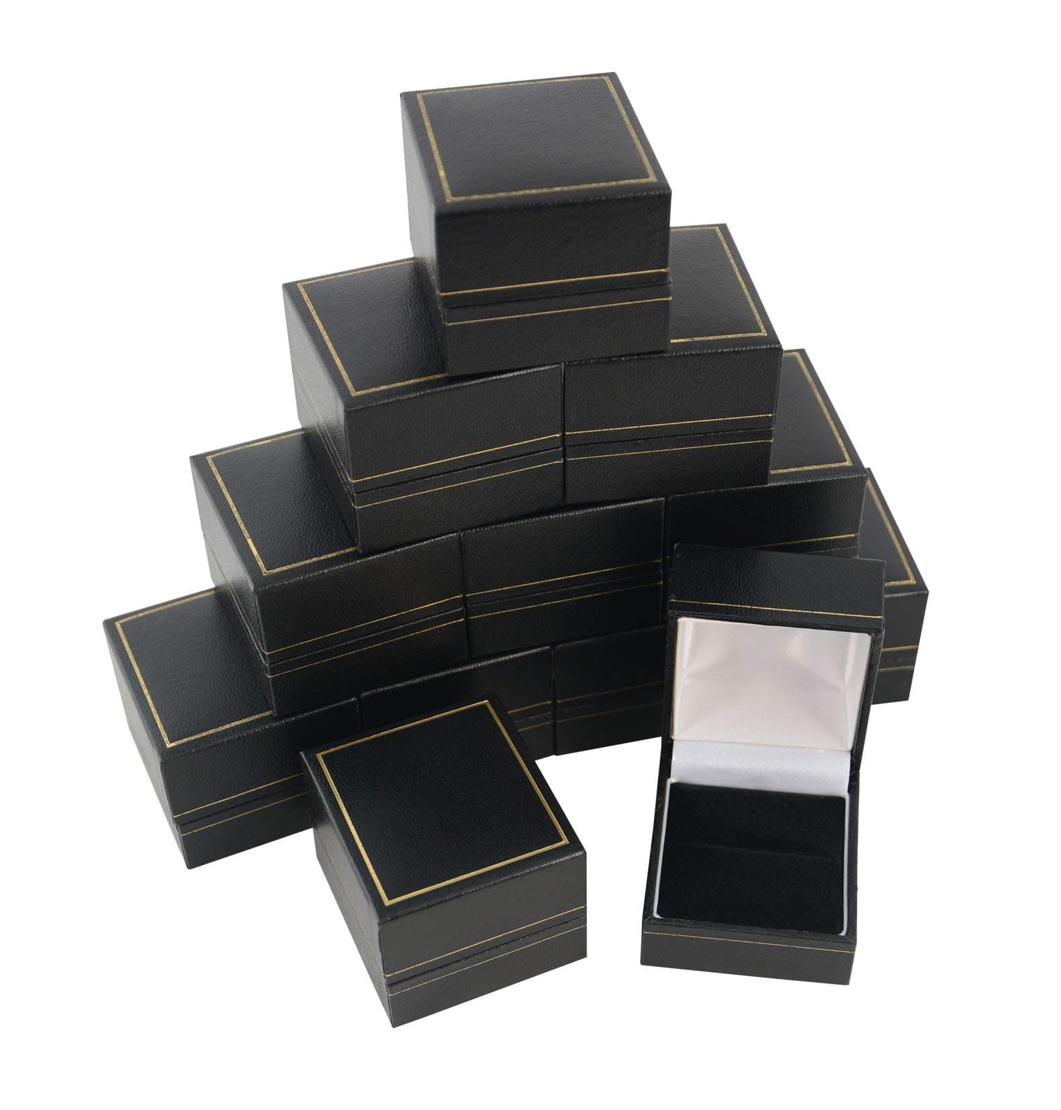 Box DisplaysLeatherette Ring Boxes Jewellery Gift Box Packaging Black Gold Engagement Rings Holder Storage (12)