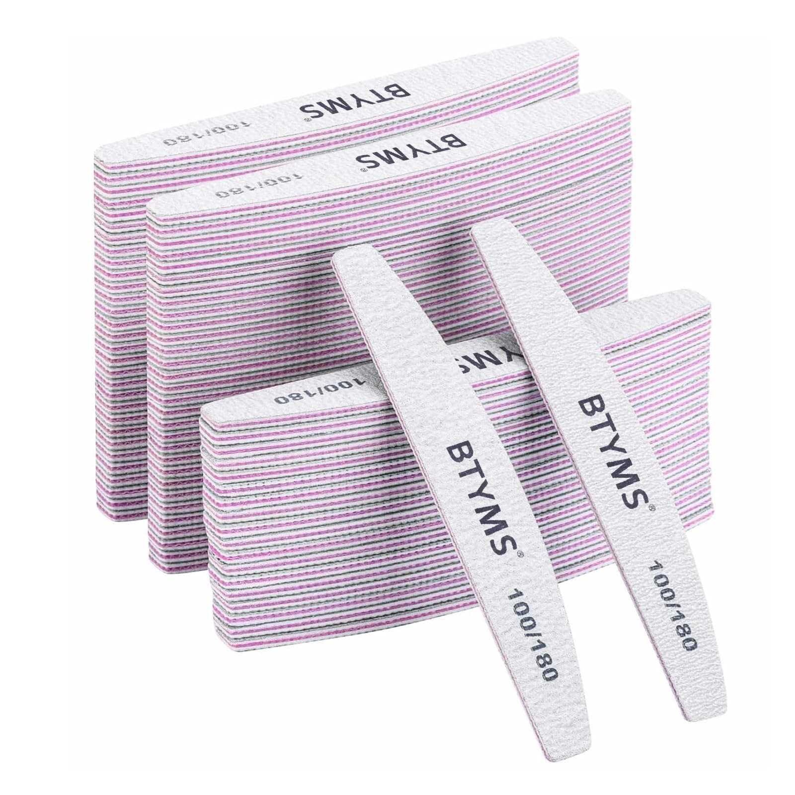 BTYMS 100Pcs 100/180 Grit Nail File and Buffer Professional Double-Sided Emery Boards for Acrylic, Gel & Natural Nails