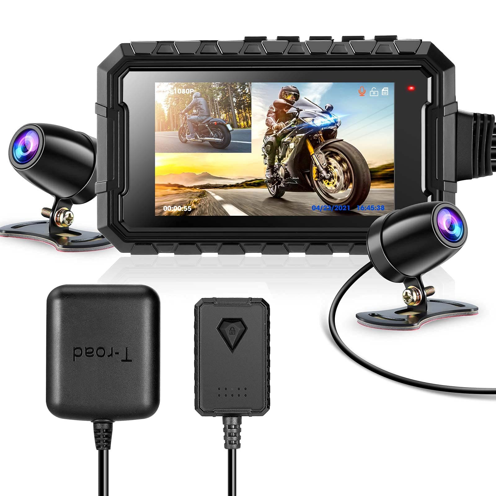 WonVon MT1 Motorcycle Dash Cam 1080P 2.7” LCD Motorcycle Recording Camera Dual Lens Front and Rear Camera Built-in WiFi, with GPS module, Night Vision, G-Sensor, Loop Recording, Support 256GB max