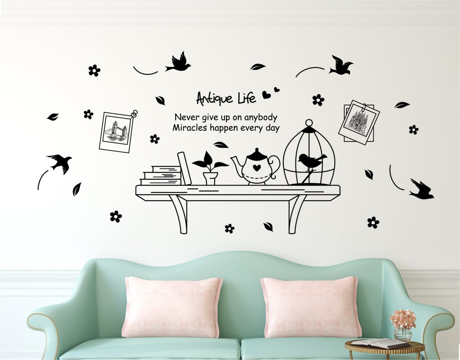 Amazon Brand - Solimo Wall Sticker for Living Room (Wall Shelf , ideal size on wall , 175 cm X 150 cm),Black