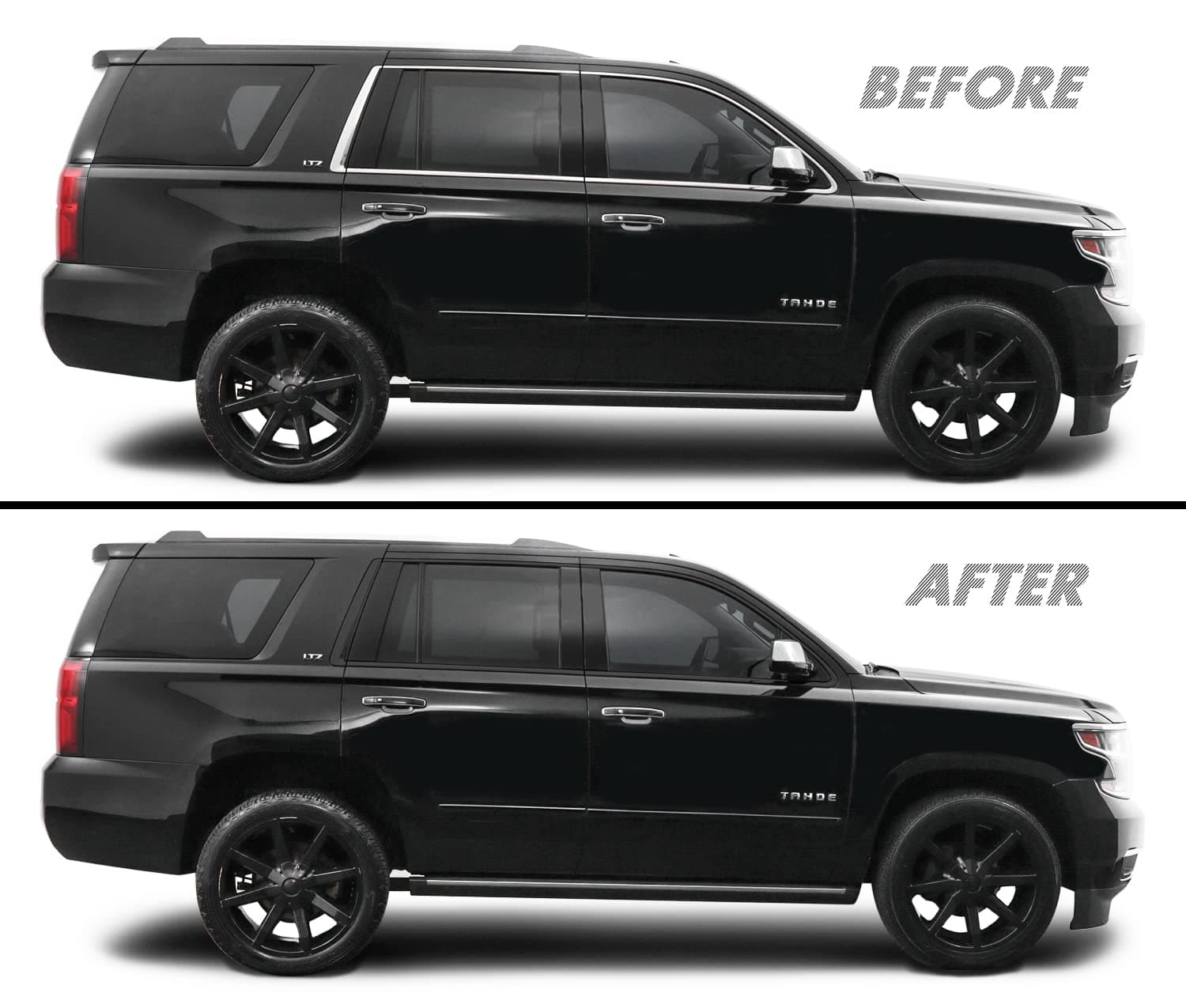 Chrome Delete Blackout Vinyl Overlay for 2015-2020 Chevy Tahoe Window Trim (Gloss Black)