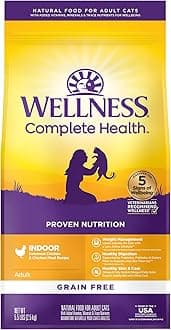 Wellness Complete Health Adult Dry Cat Food for Indoor Cats, Grain Free, Natural, Chicken & Chicken Meal (5.5 Pound Bag)