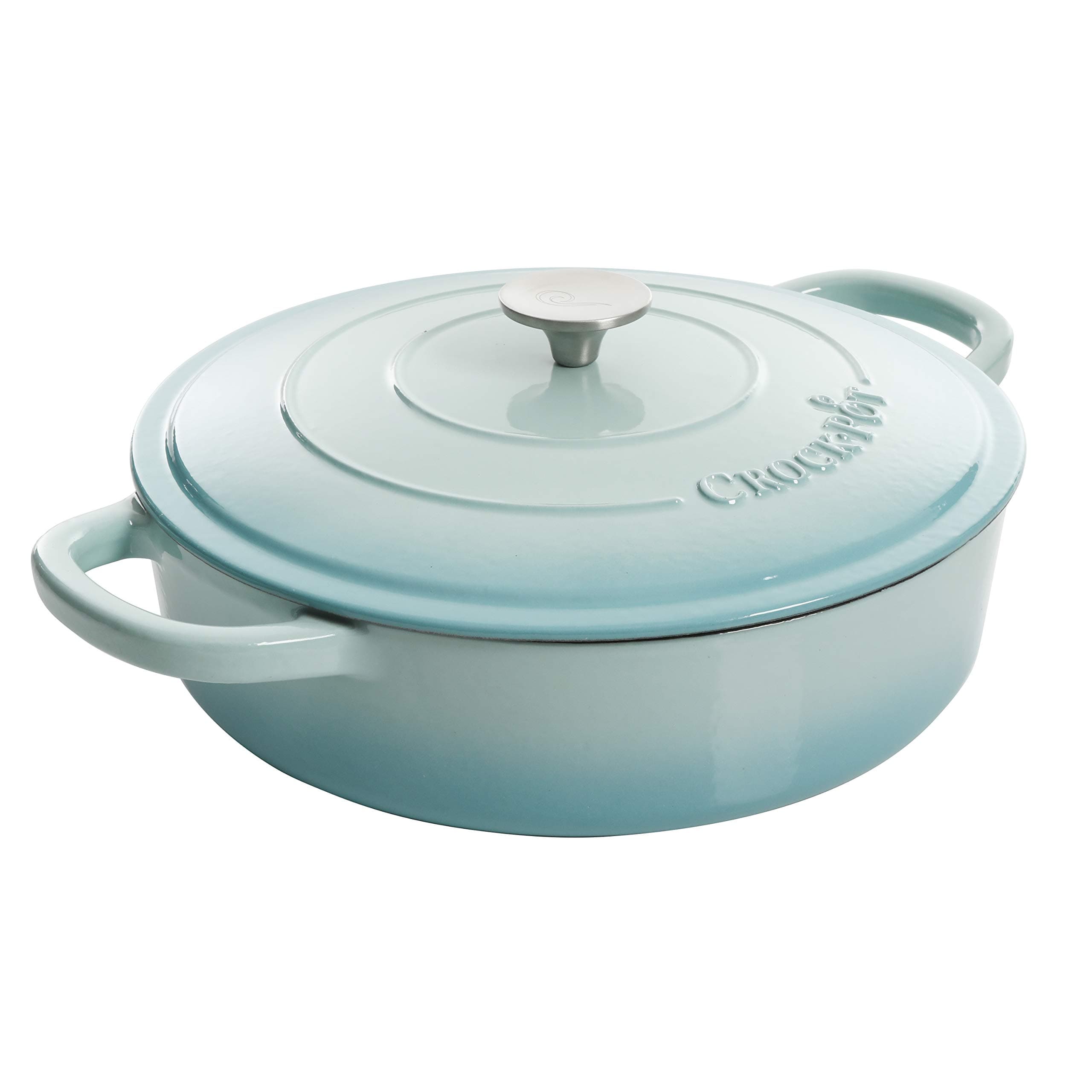 Crock Pot Artisan Enameled Cast Iron Braiser W/Lid, 5 Quart, Aqua