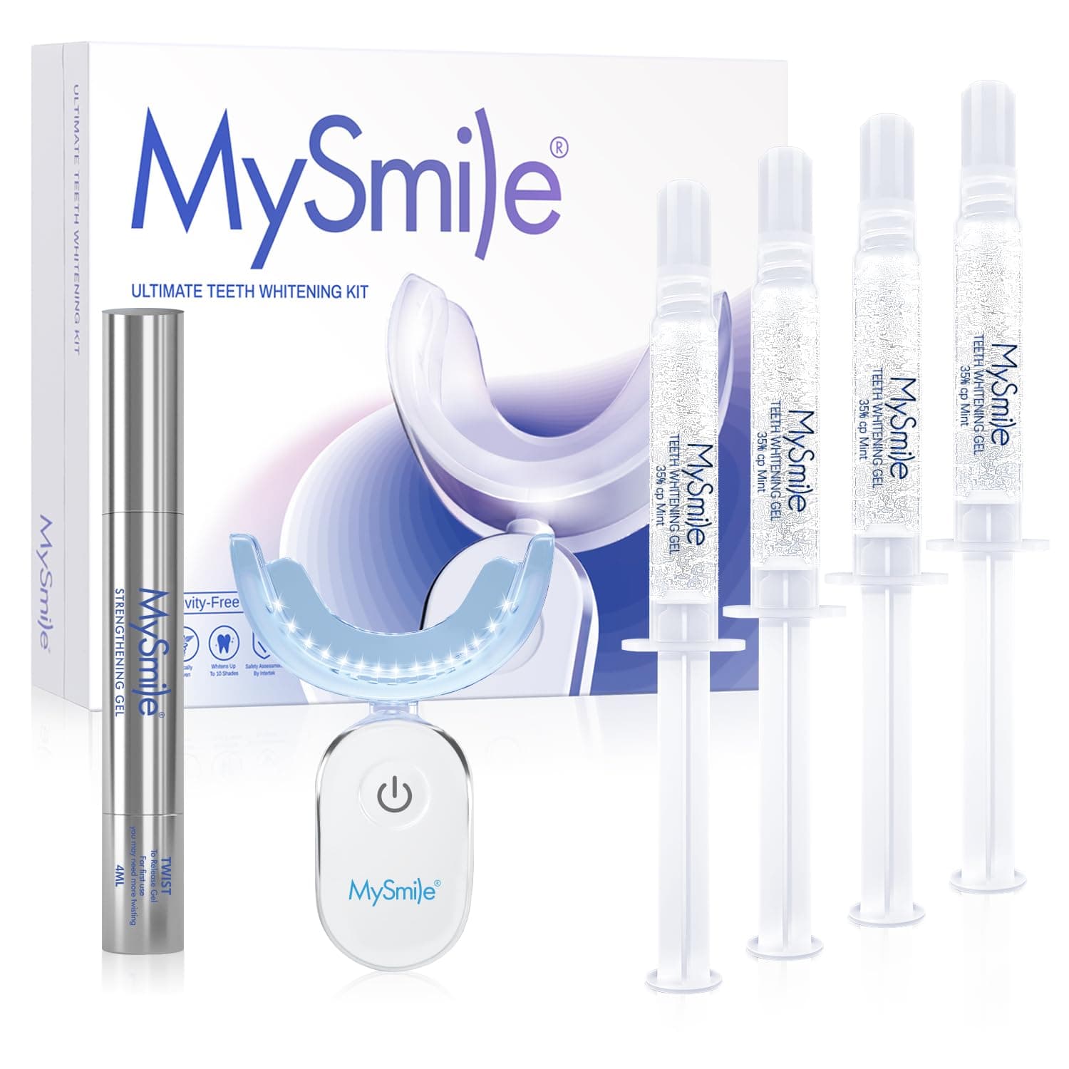 MySmile 4Pcs 35% Non-Sensitive Teeth Whitening Gel Refill Pack Kit for Whitening Teeth - Effective Painless Carbamide Peroxide Enamel Safety Mint Flavor Teeth Whitener
