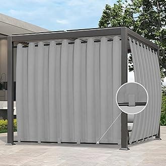 Easy-Going Outdoor Curtains Waterproof Windproof Weatherproof Curtain for Patio, Cabana, Porch, Pergola and Gazebo, Grommet Top and Tab Bottom Drape, 1panel, 150x108 inch, Light Grey