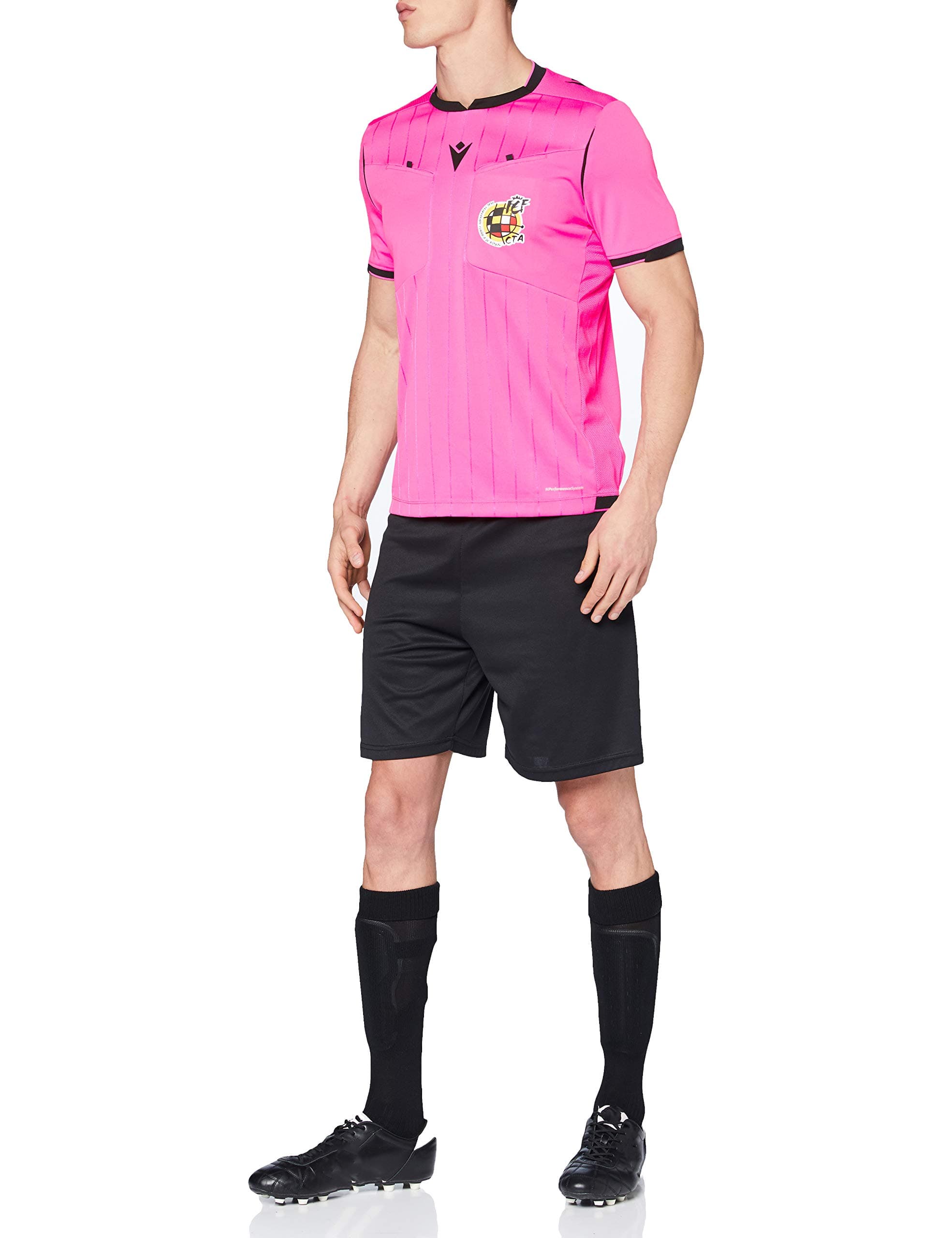 MacronMen's Rfef 20 Match Day Man Shirt Referee Ss Npnk/Blk Sr Referee Jersey Pink Neon Royal Spanish Football Federation