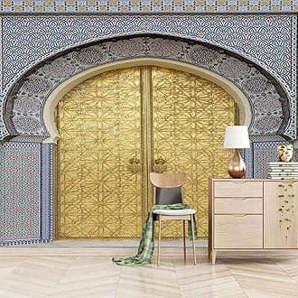 3D Golden Arches Wallpaper Photo Pattern Wall Mural Home Room Poster Decoration - for Living Room Office Bedroom Dining Room Removable Wall Stickers Wall Art140(W) x 70(H) cm