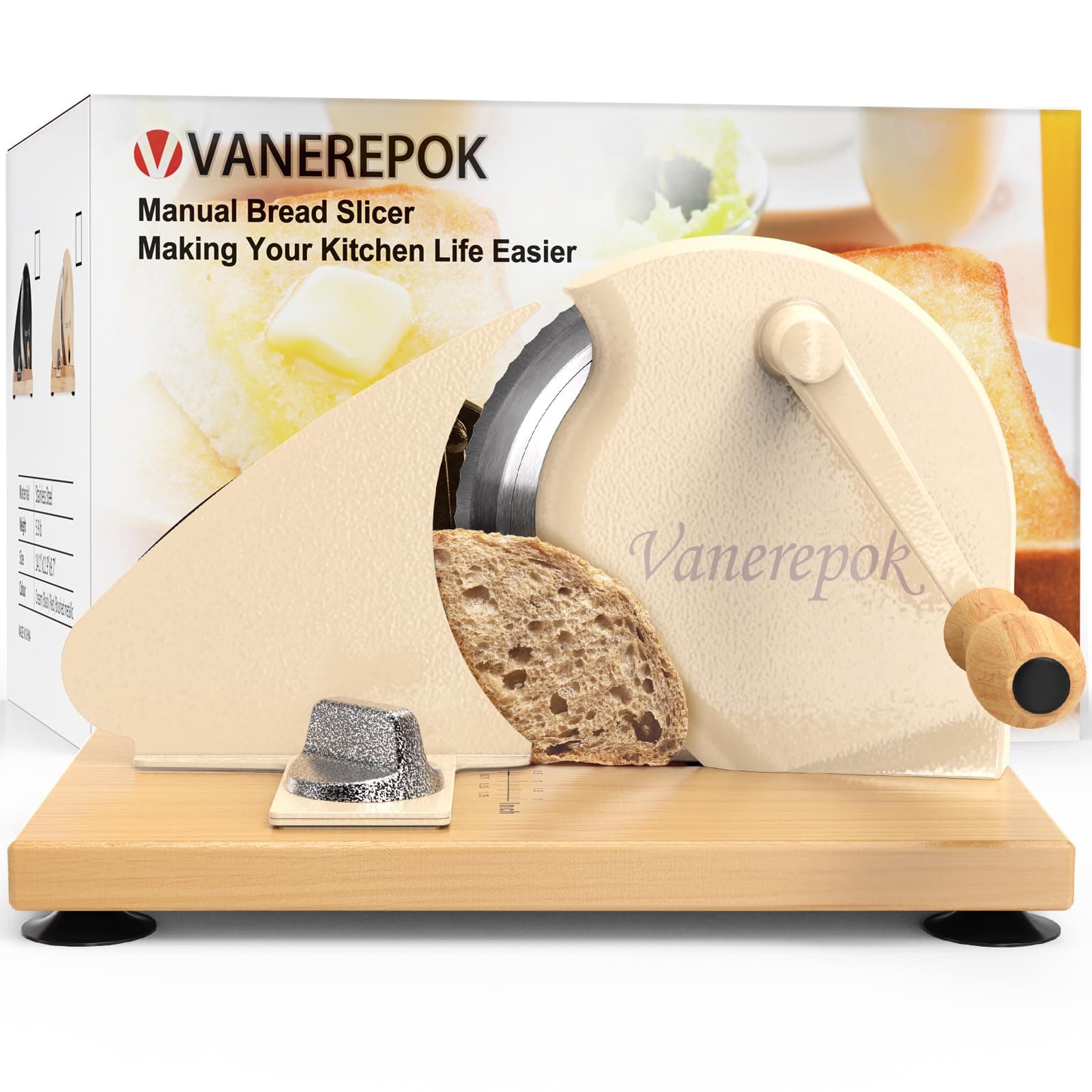 Manual Bread Slicer for Homemade Sourdough Bread Versatile Hand Crank Bread Slicer for Sourdough Crusty Bread Etc Stainless Steel Slicers Adjustable Width for Homemade & Commercial Use
