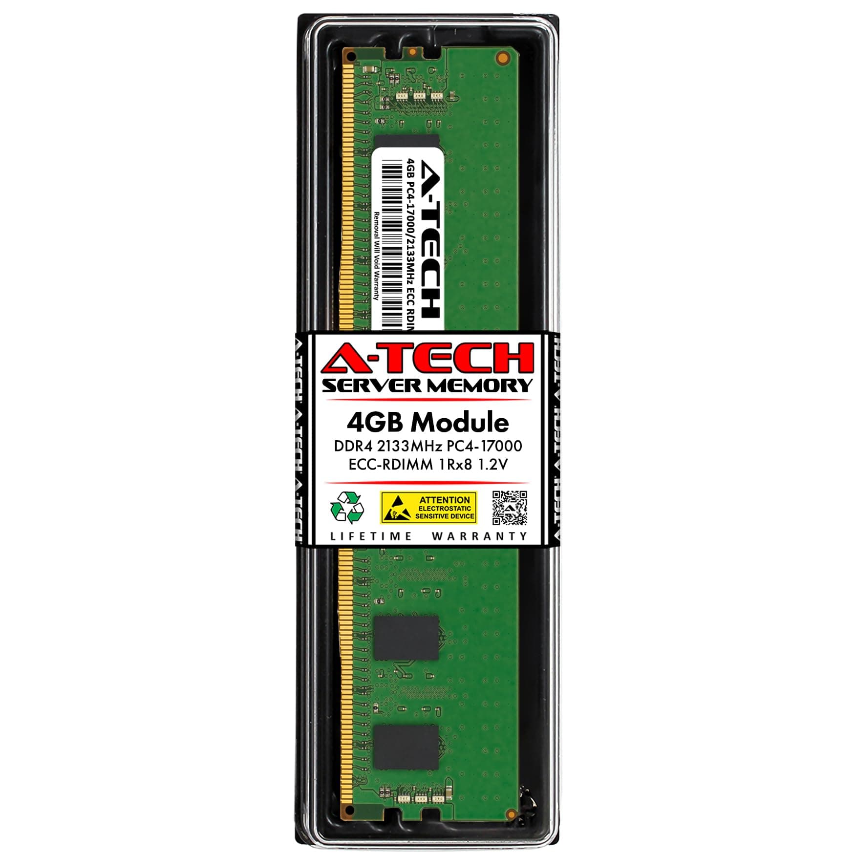 A-Tech 4GB DDR4 2133MHz PC4-17000 ECC RDIMM 1Rx8 Single Rank 1.2V ECC Registered DIMM 288-Pin Server & Workstation RAM Memory Upgrade Module (A-Tech Enterprise Series)