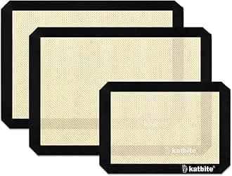 Katbite Silicone Baking Mat Colorful Collection - Set of 3: 2 Half Sheets Mats (11 5/8" x 16 1/2") + 1 Quarter Baking Sheet, Reusable & Nonstick Bakeware Mats for Cookies, Macarons, Bread (Black)