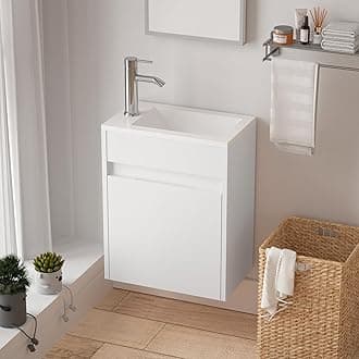 White Bathroom Vanity with Ceramic Vessel Sink Combo,Wall Mount Bathroom Vanity, 16" L* 9.8" W *20.3" H, MDF Wood