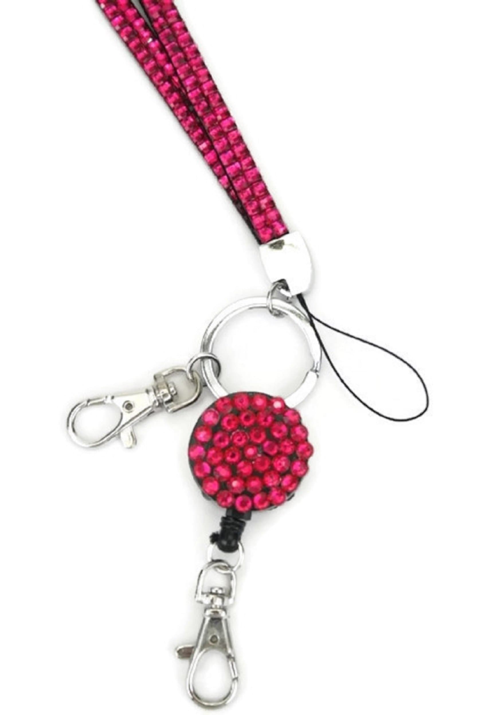 Infinity Lanyard Neck Strap id Card Badge Holder Retractable Reel Yoyo (HOT Pink) Sparkly Diamante Rhinestone cardholder Credit/Oyster Cards Identity Cruise NHS Office Staff Sparkle Bling