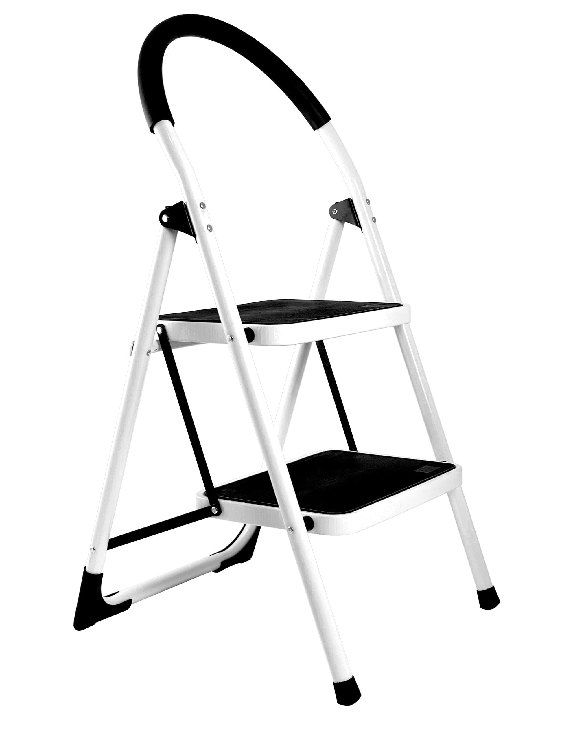 2 Step Folding Ladder Step Stool - Lightweight Steel ladder with Handgrip Anti-slip Sturdy and Wide Pedal - Max Hold 330lbs