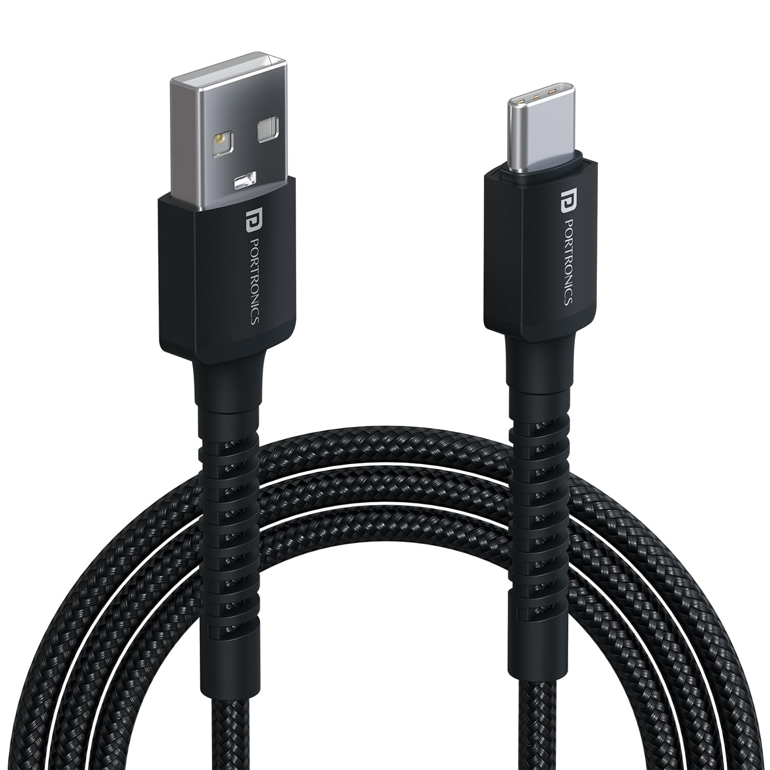 Portronics Konnect X 3A Unbreakable Nylon Braided USB to Type C Fast Charging Cable 2M Long, Supports All Type C Smartphones and Devices(Black)