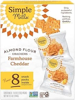 Simple Mills Almond Flour Crackers Snack Packs, Farmhouse Cheddar, Gluten Free, Flax Seed, Sunflower Seeds, Corn Free, Good for Snacks, 6.5 oz, Pack of 1 (8 Bags per Box)