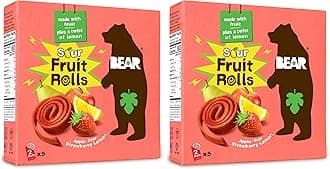 BEAR Sour - Real Fruit Yoyos - Strawberry-Apple - 0.7 Ounce (5 Count) - No added Sugar, All Natural, non GMO, Gluten Free, Vegan - Healthy on-the-go snack for kids & adults (Pack of 2)