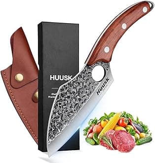 Huusk Hand Forged Meat Cleaver - Butcher Knife for Meat Cutting, Japanese Kitchen Viking Knife with Sheath, Cooking Knives for Kitchen and Outdoor Camping, Thanksgiving Christmas Gifts