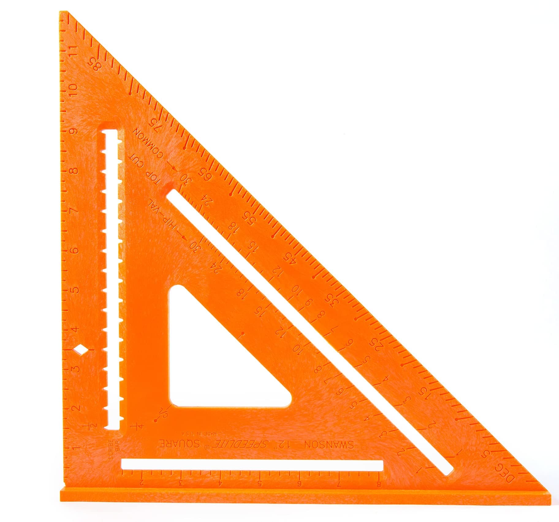 Swanson Tool Co T0701 12 inch Orange Composite Speedlite Speed Square Layout Tool, made of High Impact Polystyrene