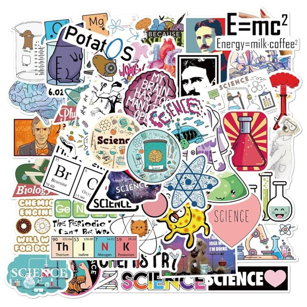 – ELECDON Science Stickers Pack, 100 Pcs Physics Chemistry Biology Experiment Stickers for Hydroflask Laptop Water Bottle for Kids Teens Students Teachers, Waterproof Vinyl Laboratory Stickers Decal