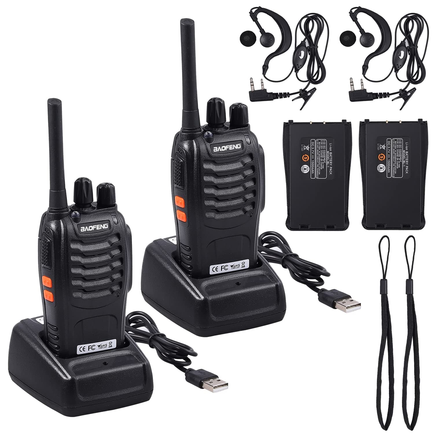 Justech 2PCs Walkie Talkies Long Range 2 Way Radio Portable Walkie Talkies for Adults with LED Light USB Charger Earpieces &16CH Single Band Supports VOX Function