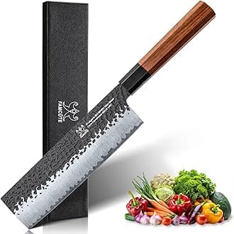 7 Inch Japanese Nakiri Knife, Hand Forged 5 Layers High Carbon 9CR18MOV Steel Rosewood Handle Chef Knife, Efficiency Cutting Professional Chopping Knife, A Thoughtful Kitchen Gifts for Mom/Dad