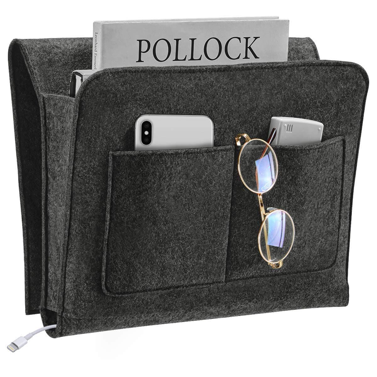 YOUDENOVA Bedside Caddy, Bedside Organizer for Dorm Room, Bunk Bed, Grey