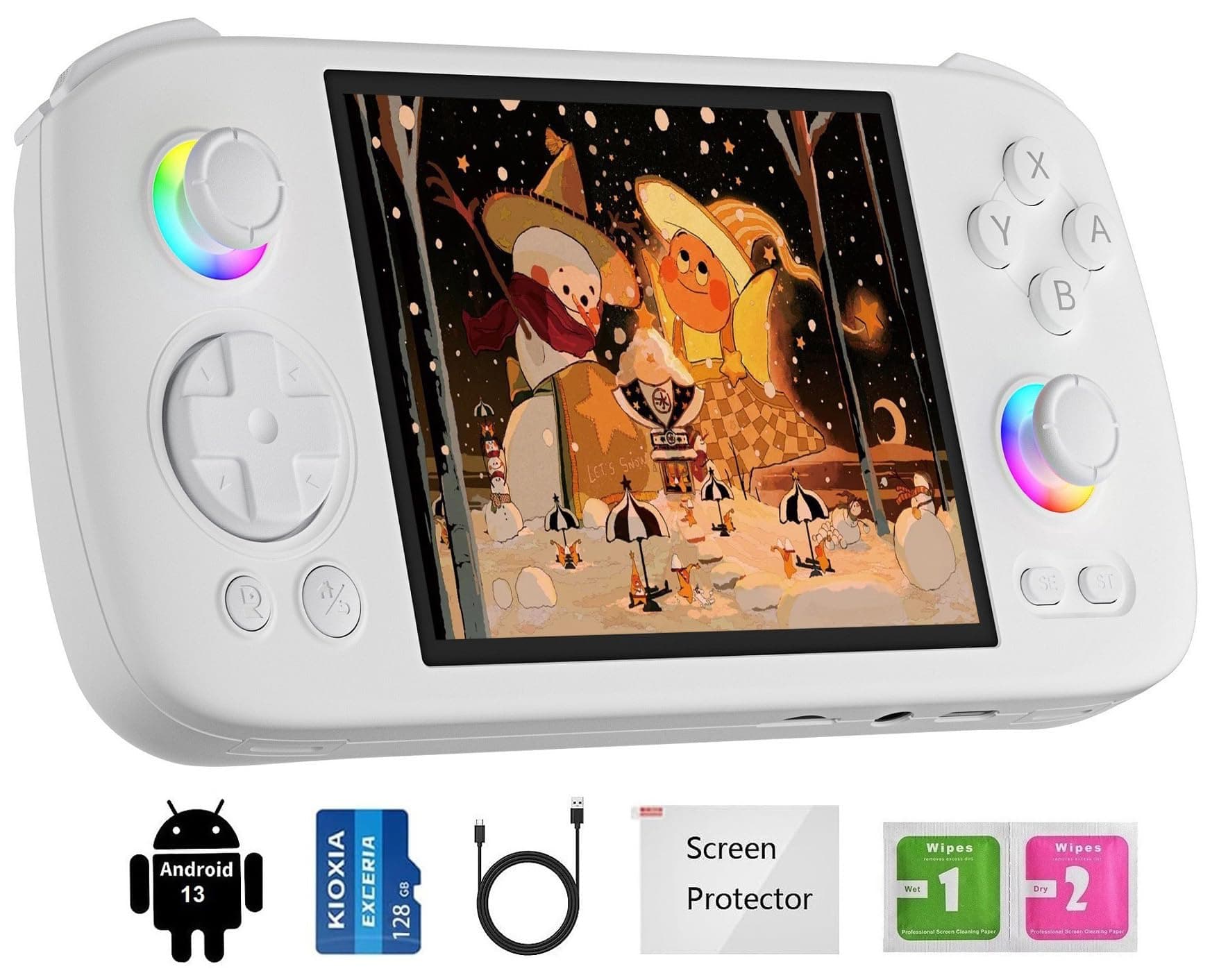 RG406H Retro Handheld Game Console , 4.0 Inch IPS Screen Linux System Built-in 128 TF Card Support TV Output (White-New)