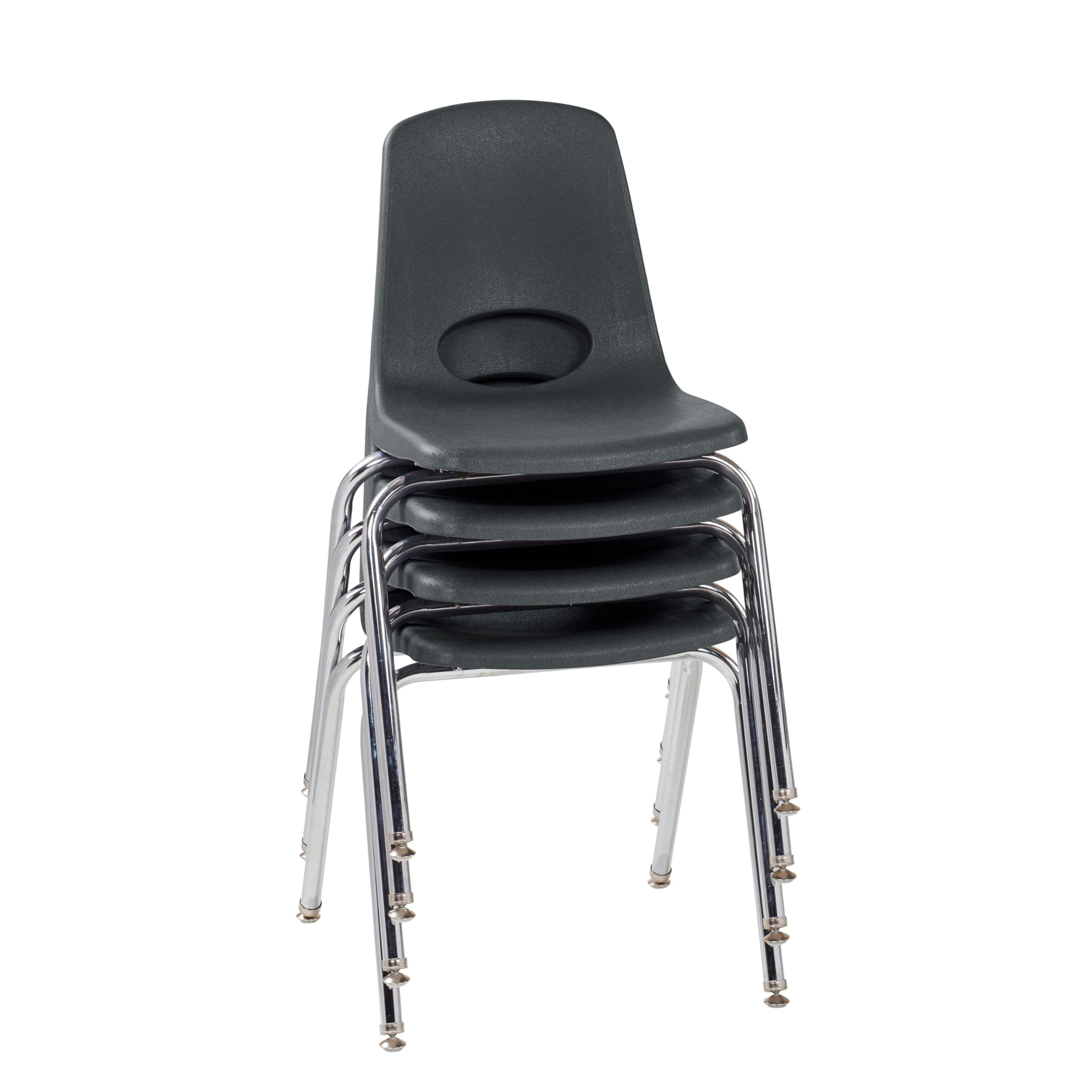 Factory Direct Partners"18"" School Stack Chair, Stacking Student Seat with Chromed Steel Legs and Nylon Swivel Glides; for in-Home Learning, Classroom or Office - Black (4-Pack)