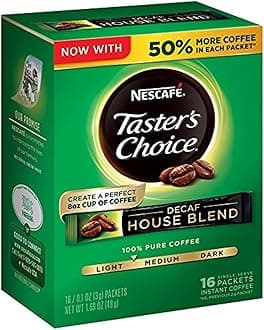 Nescafe Taster's Choice Decaf, House Blend Instant Coffee Single Serve Sticks, 16 Count (Pack of 1)