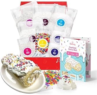 Confetti Swiss Roll Baking Kit For Kids 6-12, Real Jelly Roll Cake Making Set With Pre-Measured Ingredients, Cake Decorating For Girls And Boys With Cream And Rainbow Sprinkles, Kids Baking Gift Set