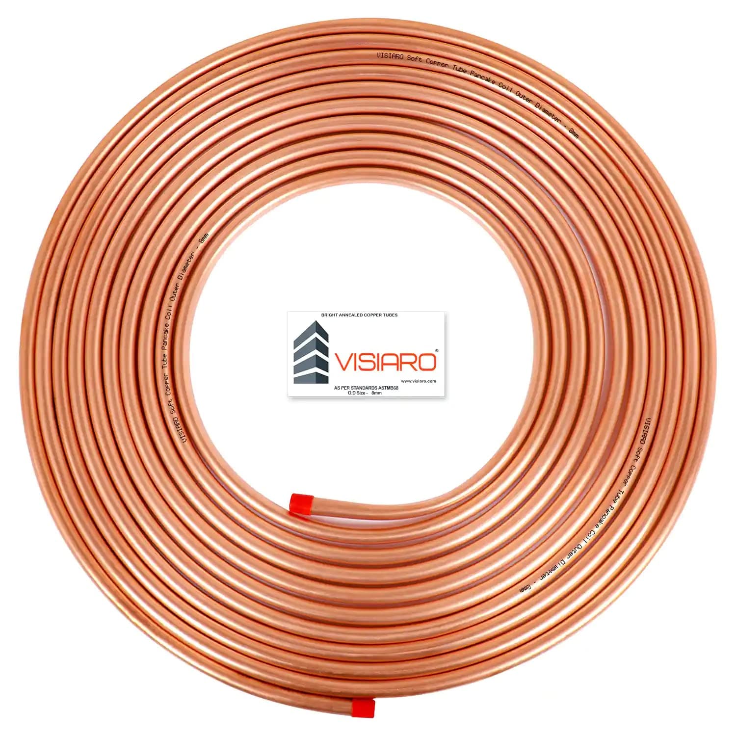 Visiaro Round Pure Soft Copper Tube, 15mtr, Outer Dia 8 mm, Wall Thickness 14 swg, 99.9% Purity, Industrial Metal, Seamless Pipe for Air Conditioning, Refrigeration, Plumbing Systems and DIY Projects