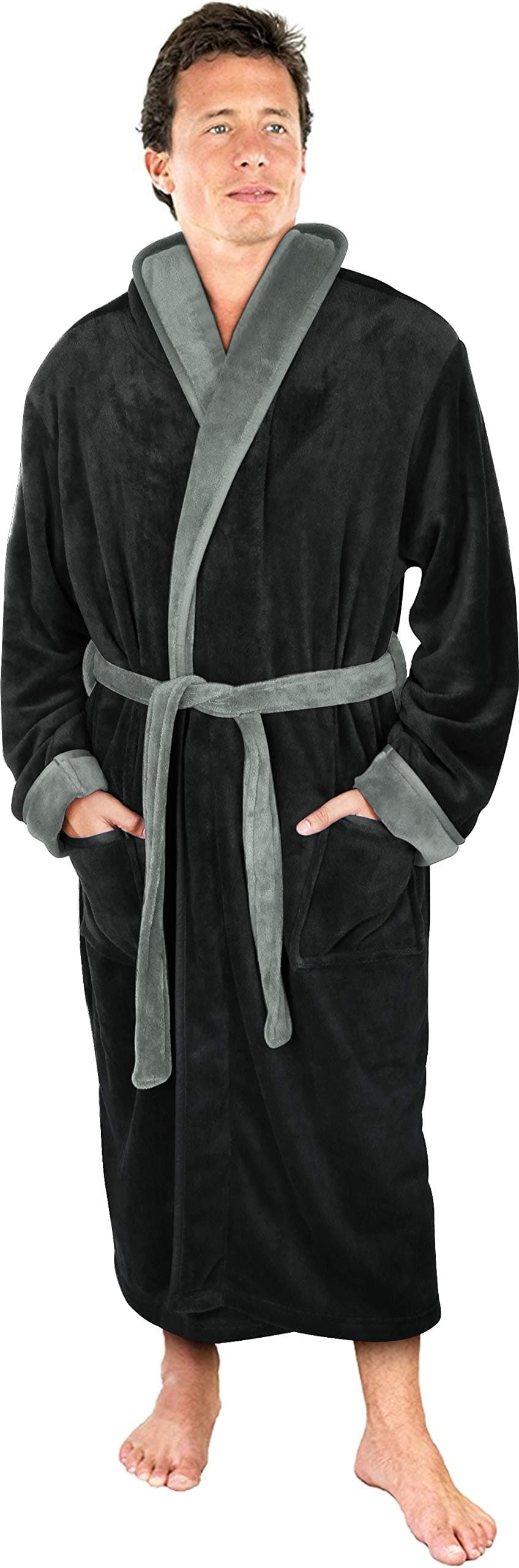 Luxurious Men's Shawl Collar Fleece Bathrobe Spa Robe