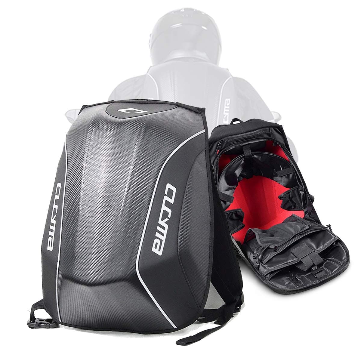 Motorcycle Backpack Carbon Fiber Hard Shell Turtle Bags Waterproof Large Capacity Cycling Helmet Storage Stealth Black