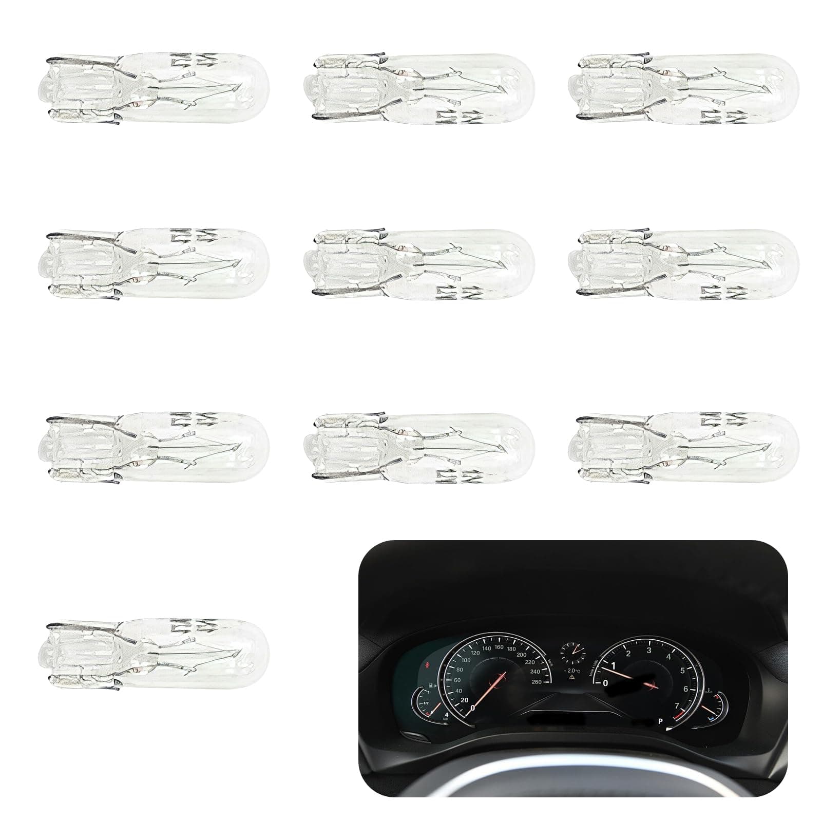 gaubss 10 Pcs 286 Car Bulbs Dashboard Instrument Panel Light Bulbs, 12V 1.2W W2x4.6D Capless T5 286 Bulb Dashboard Panel Speedo Instrument 12v 1.2w Bulb Replacement Bulbs