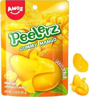 Amos Peelerz Mango Gummy Candy, Peelable Mango Gummy Candy, Resealable 2.19oz Bag (Pack of 8)