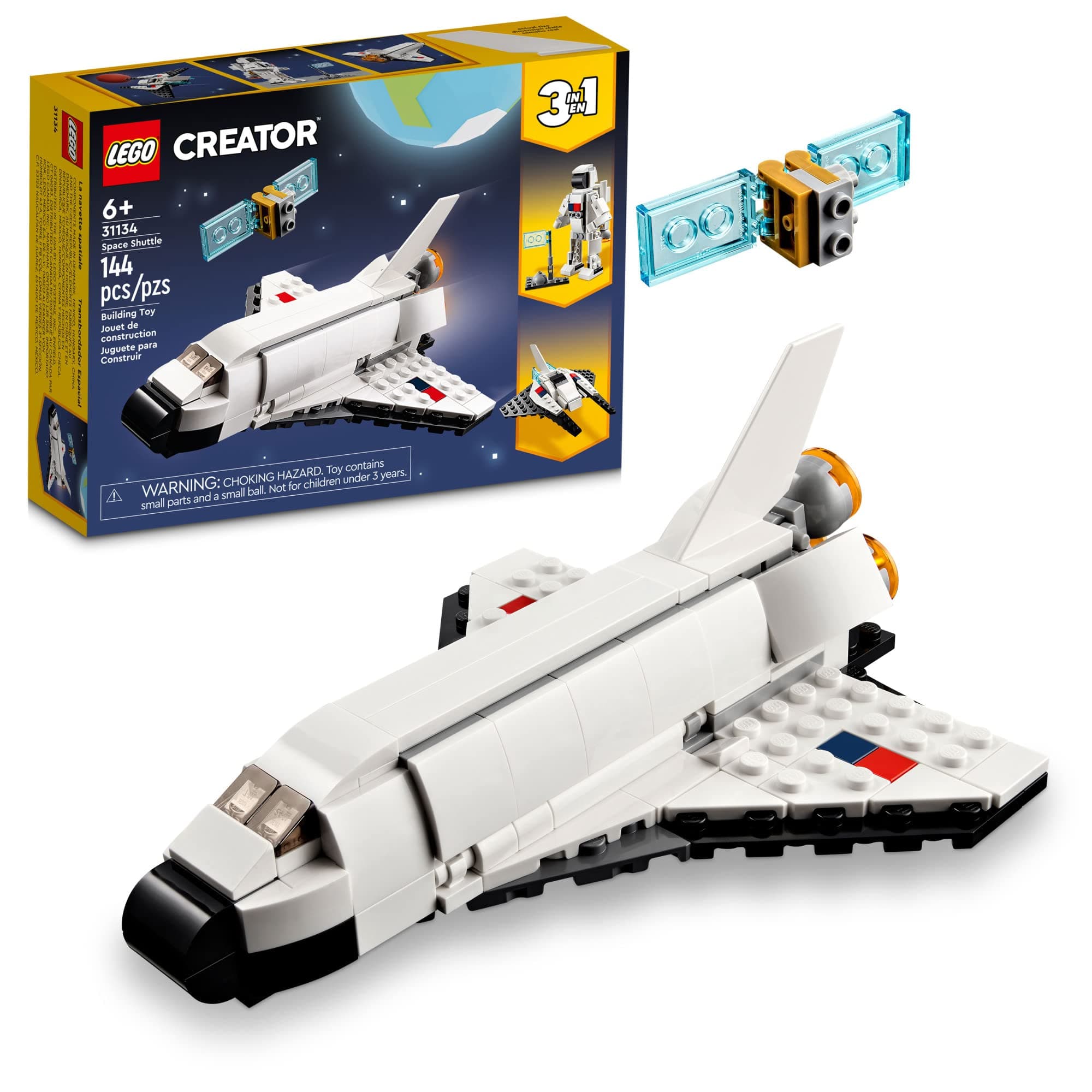 LEGO Creator 3 in 1 Space Shuttle Toy to Astronaut Figure to Spaceship 31134, Building Toys for Kids, Boys, Girls Ages 6 and up, Creative Gift Idea