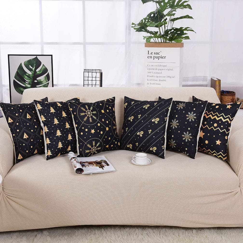 Yinnazi Modern Geometric Pattern Throw Pillow Covers Square Cushion Case for Couch Decorative Pillowcase for Home Decor Set of 6 Solid Color (Black and Glod)