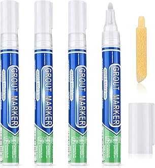 Zonon Grout Wall Pen Tile Paint Markers Grout Repair Sealer Pen for Bathrooms Kitchen Porch Patio Repair Refresh(4,White)