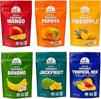 Mavuno Harvest Organic Dried Fruit Variety Pack | Dried Mango, Papaya, Pineapple, Banana, Jackfruit, & Tropical Mix | Healthy, Vegan, No Sugar Added, Non GMO Snacks for Kids & Adults | 2 Ounce, 6 Pack